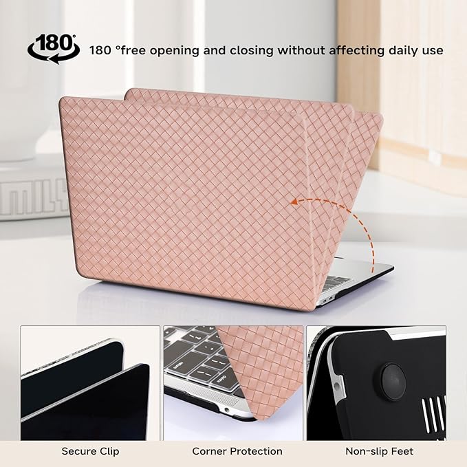 Woven Case Compatible with MacBook Air 13.6 inch 2022-2025 M4 A3240 M3 A3113 M2 A2681,for Mac Air M2 Sturdy Protective Leather Woven Textured Cases&Keyboard Cover for Mac 13 M4 Weave, Boho Pink
