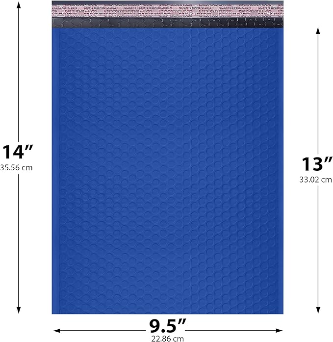 Royal Blue 10x13 Inch Poly Bubble Mailers |Self Seal Padded Envelopes for Thick books | Cushioned Bubble Mailer | Usable Size 9.5x13 Inch | Waterproof Lightweight Mailing Shipping Bags | 200 Pack Bulk