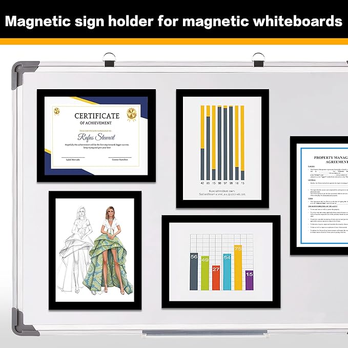 5Pack Magnetic Frames for Refrigerator - 8.5 x 11 Magnetic Sign Holder, Magnetic Paper Holder Document Holder for Fridge, Metal, Whiteboard Surface - Magnetic Picture Frame Poster Frame