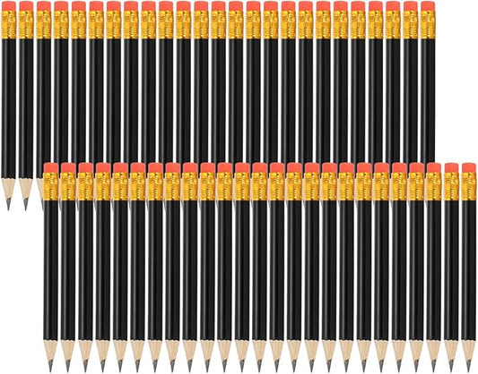 MECCANIXITY Golf Pencils with Erasers, 4" HB Mini Half Pencils Pre Sharpened Small Pens for Wedding Bridal Shower Game Office Writing Drawing(Black, Pack of 50)
