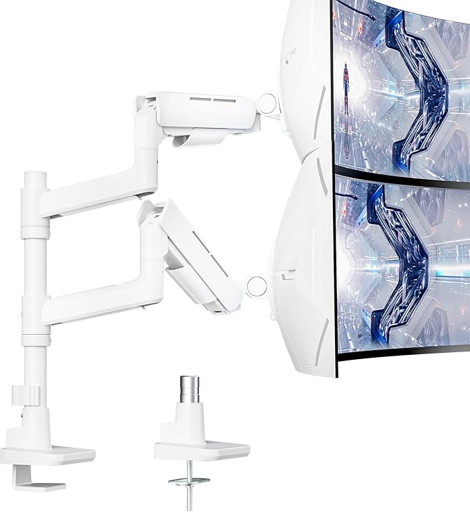 Vertical Dual Monitor Mount for 17-49 Inch Ultrawide Heavy Duty Curved Screen Stacking, Computer Monitor Arm Desk Mount, Gas Spring Adjustable Vesa Stand, White