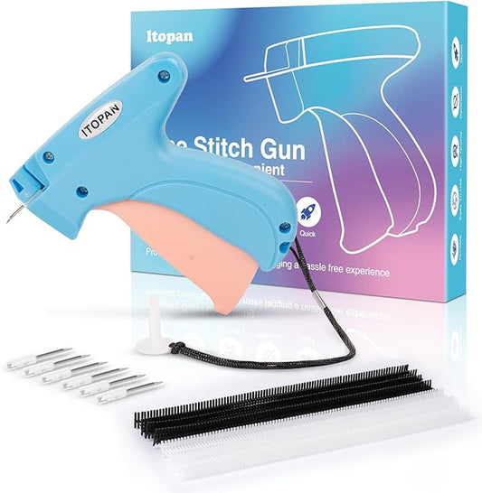 Stitch Gun for Clothes, Tagging Gun for Clothing Quick Fixes - Price Tag Gun with 6 Fine Needle, 1000 Black Fasteners & 1000 White Fasteners DeepSkyBlue1+LightSalmon