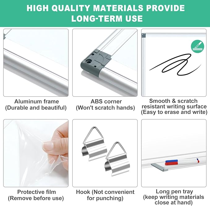 H-Qprobd 3' x 2' Magnetic Whiteboard Large Dry Erase White Board 36"x24" Aluminum Presentation Whiteboard with Long Pen Tray, 6 Markers, 2 Erasers &12 Magnets