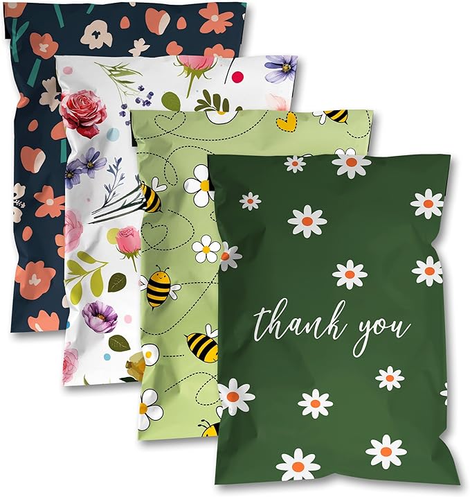 Poly Mailers-10x13 Inch Variety Pack of 100，25pcs Each Print ，Strong Adhesive Shipping Bags for Clothing, Waterproof and Tear Proof Mailing Envelopes - Mixed Print