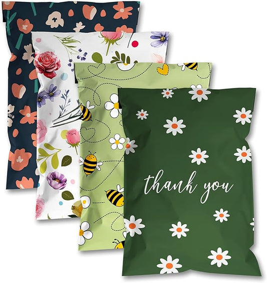 Poly Mailers-10x13 Inch Variety Pack of 100，25pcs Each Print ，Strong Adhesive Shipping Bags for Clothing, Waterproof and Tear Proof Mailing Envelopes - Mixed Print
