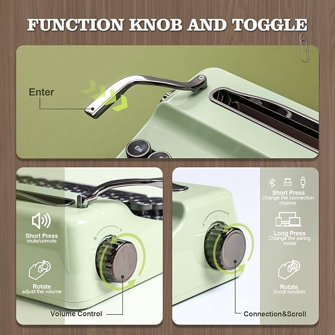 YUNZII QL75 Wireless Typewriter Hot Swap Retro Mechanical Keyboard,Punk Round Keycaps,RGB Backlit QMK/VIA Programmable, Multi-Device Keyboard with 2.4GHz/Type-C/BT5.0 (Green, Cocoa Cream V2 Switch)