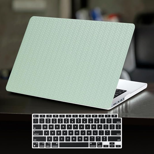 DTangLsm for Woven MacBook Air 13 inch Case M4 2025 2024 2023 2022 A3240 M3 A3113 M2 A2681, Woven Fabric Elegant Texture Leather Hard Shell Cover for MacBook Air 13.6 inch Case & Keyboard Cover, Green