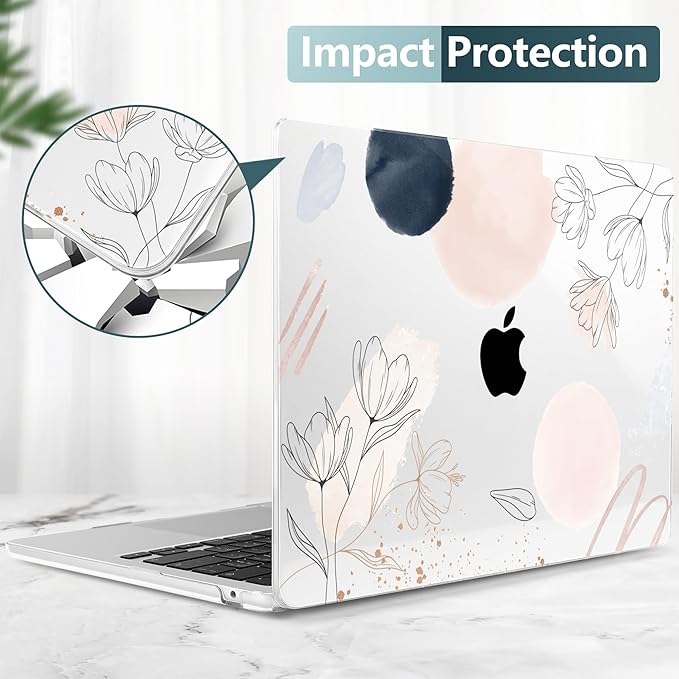 DONGKE Compatible with M4 MacBook Air 15 inch Case 2025 2024 2023 A3241 A3114 A2941 M3 M2 Liquid Retina Display Touch ID, Plastic Hard Case & Keyboard Skin & Screen Protector - Abstract Flowers