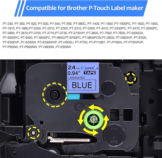 6PK Compatible for Brother P-Touch Label Maker Tape TZe-551 TZ-551 TZe551 TZ551 Black on Blue 24mm 0.94 inch 1'' x 26.2ft Laminated TZe TZ Label Tape for PT-2500PC PT-2600 PT-2610 PT-2700