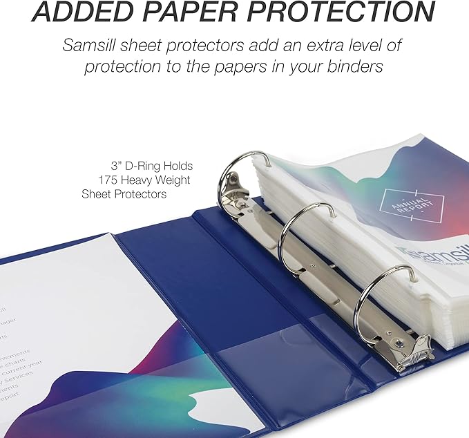 Samsill Durable 3 inch 3 Ring Binder, Made in USA, D Ring Binder, FSC 100% Recycled Chipboard, Blue, 12 Pack