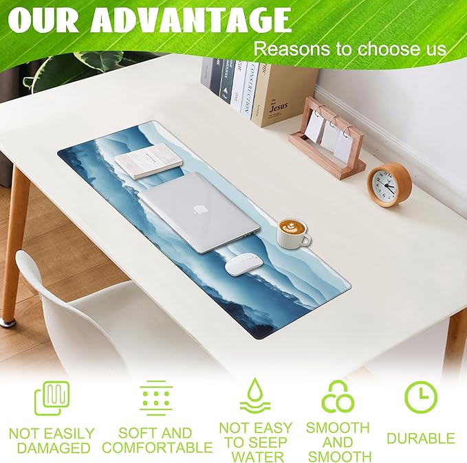 Large Gaming Mouse Pad for Desk,Mountain Desk Mat,Misty Forest Mountains Desk Pad,Extended Big Computer Keyboard Mouse Pad with Non-Slip Base and Stitched Edge,31.5"x11.8"