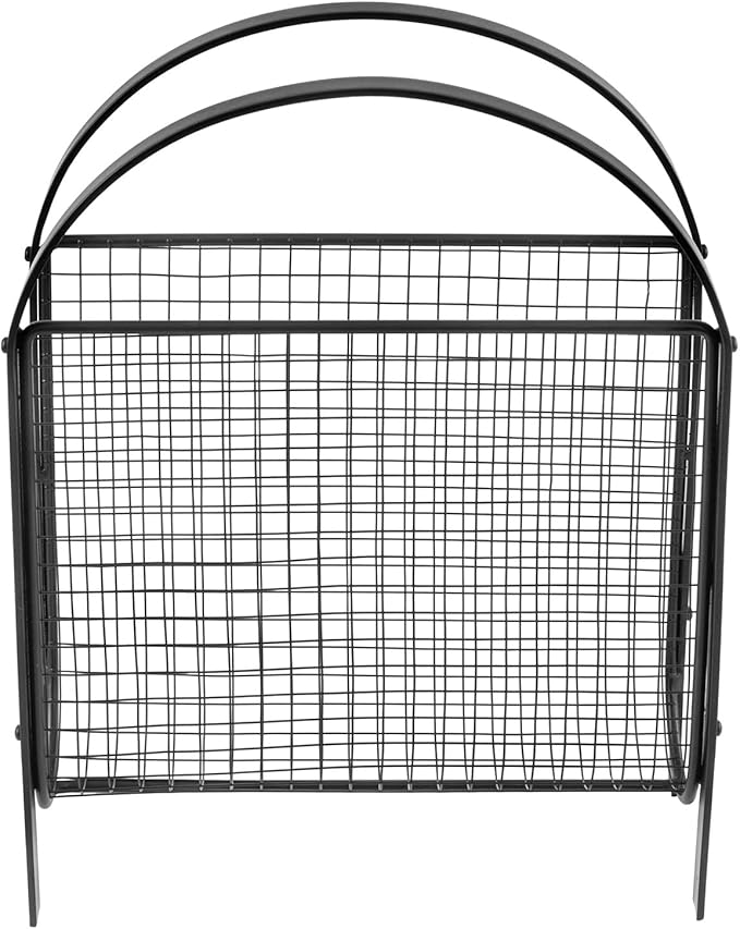 MyGift Mid-Century Design Magazine Rack, Matte Black Tone Metal Mesh Freestanding Magazine Organizer Holder Sling