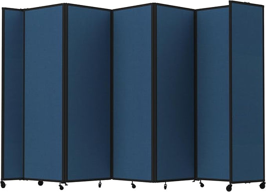 Versare Room Divider 360 Portable Wall Partition | Folding Panels | Large Freestanding Divider | Locking Wheels | Temporary Room Separator | 14' x 7'6'', Navy Blue