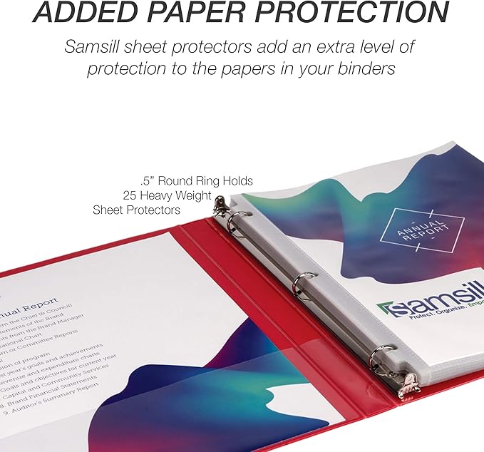 Samsill 0.5 Inch 3 Ring Binders, Made in USA, Economy Round Ring, Clear View Cover, 100 Sheet Capacity - for School, Home, Office - Red, 12 Pack