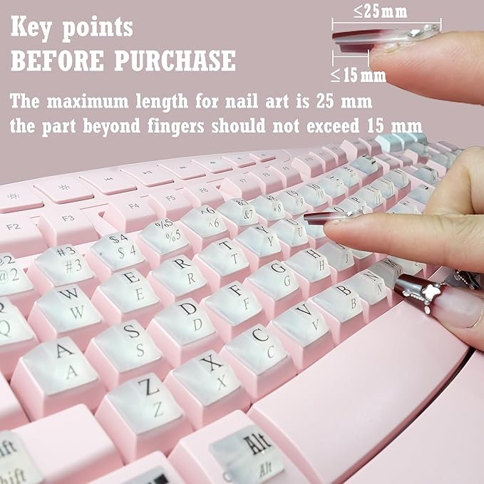 80 Pcs PC Keyboard Stickers for Long Nails Typing and Gaming, Anti-Damage Symbolic and Alphanumeric Keys for Nail-Art (Translucent)