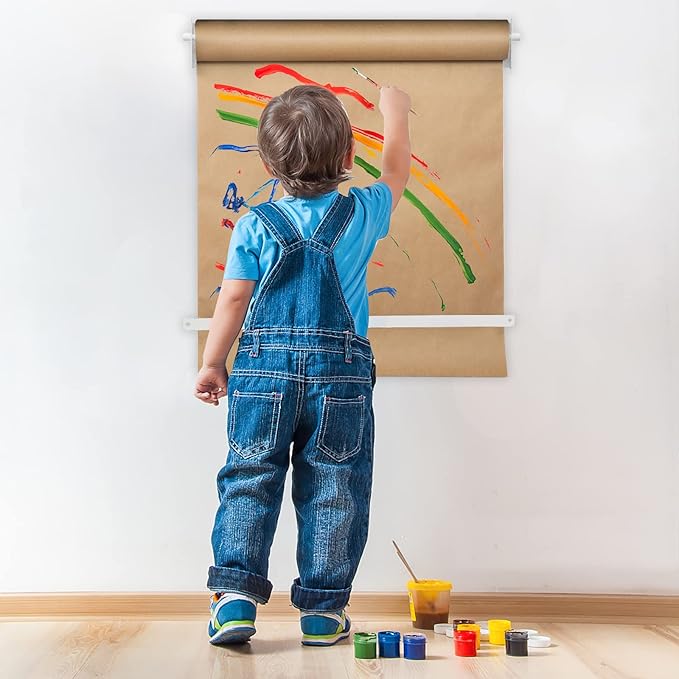 18”Kraft Paper Dispenser Holder Wall Mount, Heavy-Duty Paper Cutter Butcher Paper Dispenser to Do Lists, DIY Drawing, Taking Note, Artwork, Daily Special - White