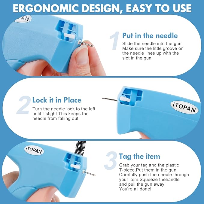 Stitch Gun for Clothes, Tagging Gun for Clothing Quick Fixes - Price Tag Gun with 6 Fine Needle, 1000 Black Fasteners & 1000 White Fasteners DeepSkyBlue1+LightSalmon