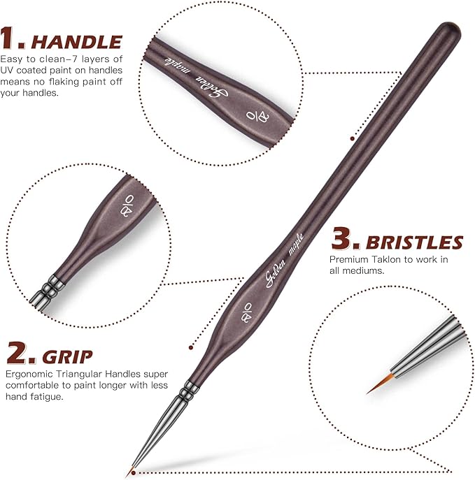 Golden Maple Miniature Paint Brushes, 15PC Small Paint Brushes Micro Model Detail Paint Brush Set, Fine Detailing for Acrylic, Oil, Watercolors & Paint by Number, Figurine (Brown)