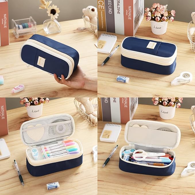 Dugio Big Pencil Case for Boys Organizer Pencil Bag with Zipper Pencil Pouch for School Teens Kids Aesthetic Large Pencil Pouch Blue