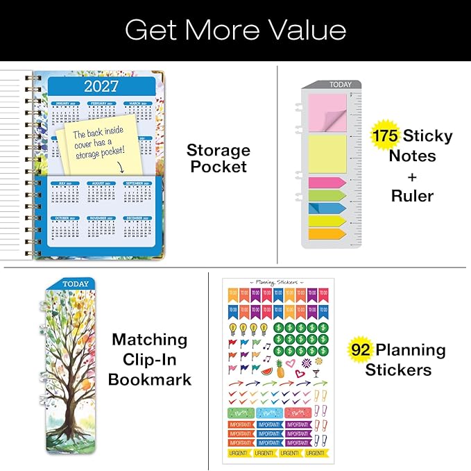 HARDCOVER 2026 Planner, 5.5"x8": 14 Months (November 2025 - December 2026), Daily Weekly Monthly Planner, Yearly Agenda, Bookmark, Pocket Folder and Sticky Note Set (Tree Seasons)