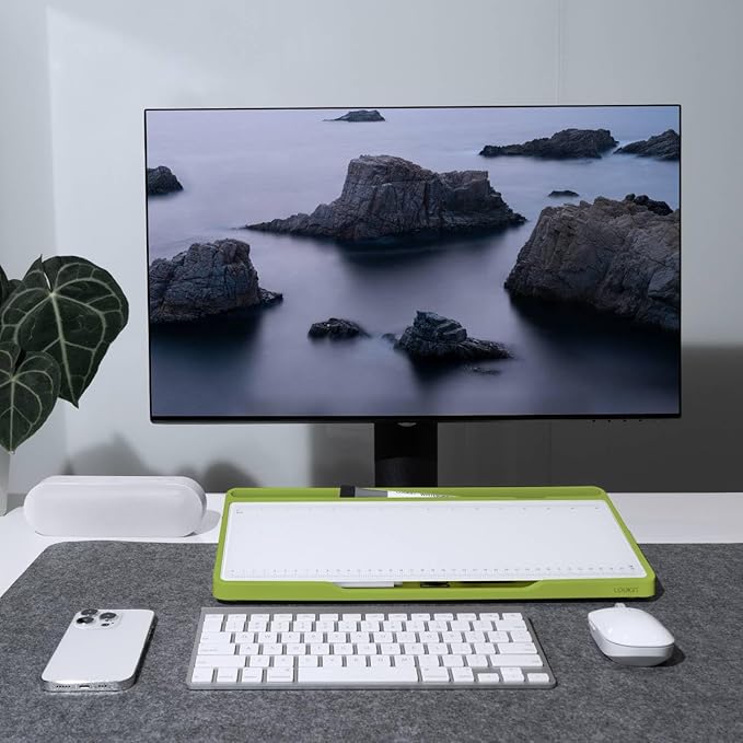 LOUKIN Glass Desktop Whiteboard, 15.3" x 5.6" Dry Erase Desk Board with Dotted and Graduated Surface, Desktop Buddy, Great for Design and Drawing, 3 Markers and 1 Dry Erase Eraser Included (Green)