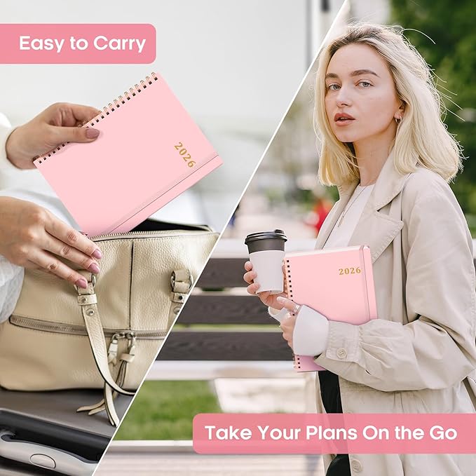 2026 Planner, Weekly and Monthly Calendar Planner Book, January 2026 - December 2026, Hardcover Spiral Planner with Monthly Tabs, Notes Pages, Perfect for Women & Men, A5 (6.4" x 8.5") - Pink