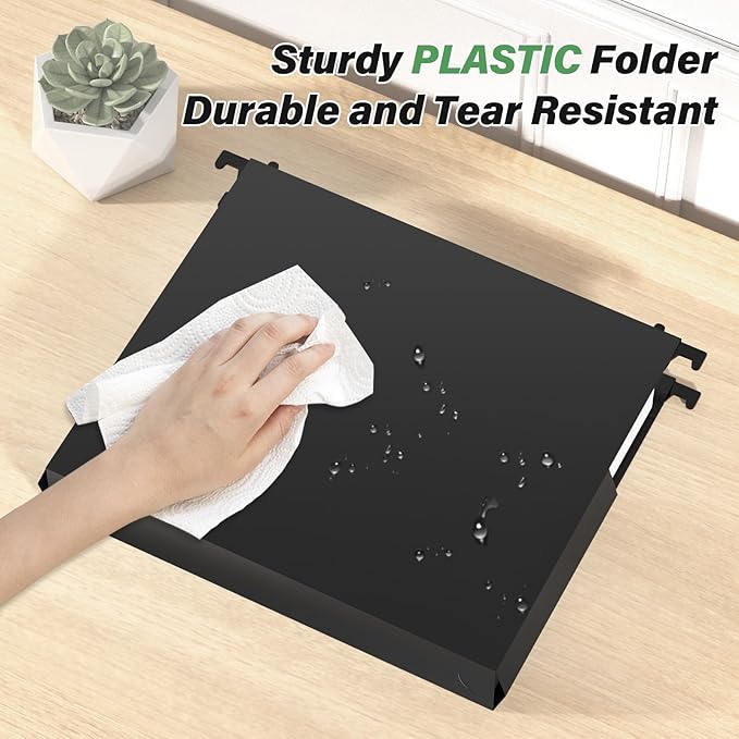 Extra Capacity Expanding Hanging File Folders,2" Plastic Accordian Pocket with Black Insert Gasket,Heavy Duty for Filing Cabinet, Hard and Durable Hang Folders Organizer, Black,Letter Size - 12 Pack