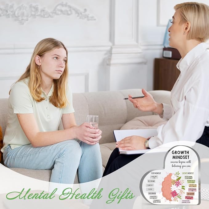 Growth Mindset Decor, Therapy Office Mental Health Classroom Art Educational Acrylic Heart Inspirational Gift Change Your Mindset Decorations Positive Sayings Inspirational Gifts for Teacher Students