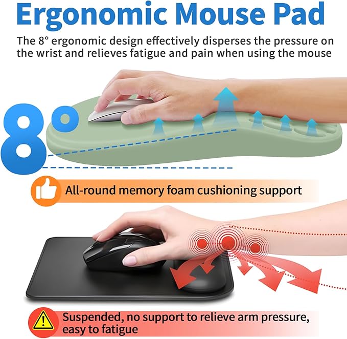 YIWEI Ergonomic Mouse Pad with Wrist Rest Support, Mousepad with Comfortable Memory Foam Wrist Rest and Non-Slip PU Base for Pain Relief, Computer, Laptop, Office, Home (Green)