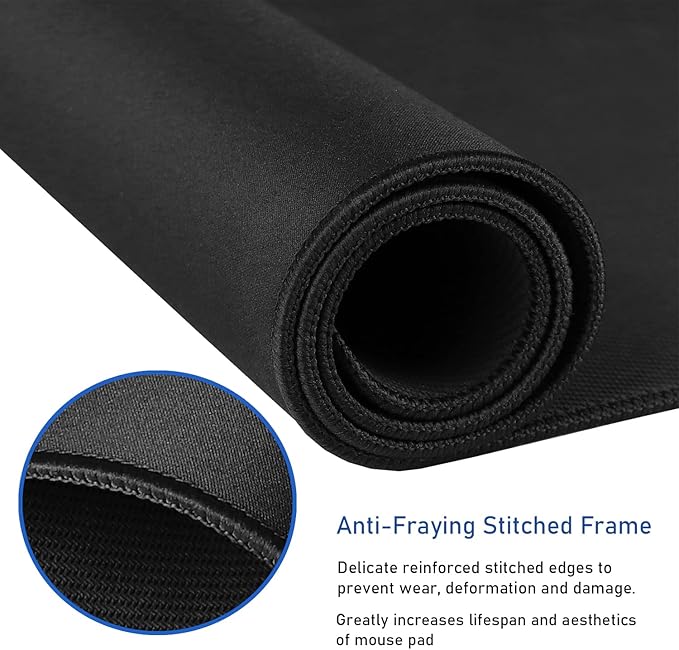 Large Extended Gaming Mouse Pad with Stitched Edges, (31.5X15.7In) Durable Non-Slip Natural Rubber Base, Waterproof Computer Keyboard Pad Mat for Esports Pros/Gamer/Desktop/Office/Home-Black