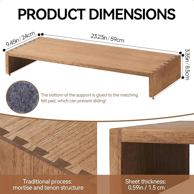 KIRIGEN Monitor Stand Wooden -Desk stand wood for Computer / Laptop/ TV Printer - Monitor Arms & Stands Desk Riser for Office Organizers -Desktop Workspace (59,Dark Brown)