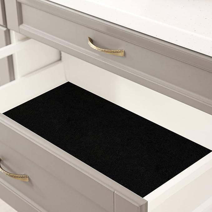CRE8TIVE 12"x80" Self Adhesive Velvet Drawer Liners for Jewelry Thick Black Felt Velvet Wallpaper Peel and Stick Fabric Flocking Black Contact Paper Roll for Dresser Crafts Jewelry Box Lining Sticker