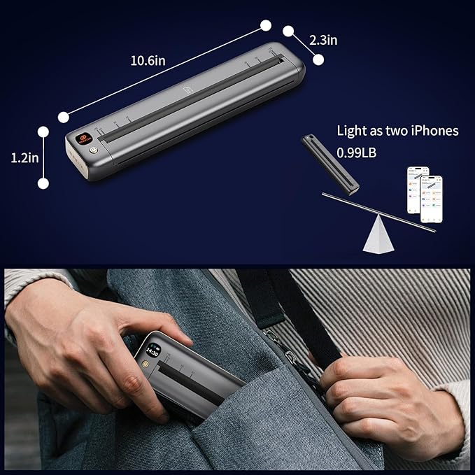 Rongta Portable Printers Wireless for Travel, WiFi & Bluetooth Mobile Printer, Thermal Inkless Printer for School/Office/Home Use, Compatible with Android,iOS & Laptop (Gray)