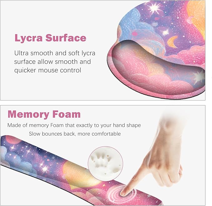 ARTSO Desk Mat Combo, Large Mouse Pad with Wrist Rest, Keyboard Wrist Support Desk Pad, Ergonomic Mousepad with Non-Slip Base for Home Office Game, Colorful Clouds