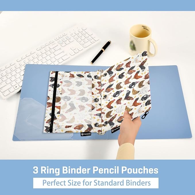 ALAZA Pencil Pouch for 3 Ring Binder, Hens Roosters and Chickens Binder Pencil Pouches with Clear Window Zipper Pencil Case Cosmetic Bags for Office College Supplies, 2PCS
