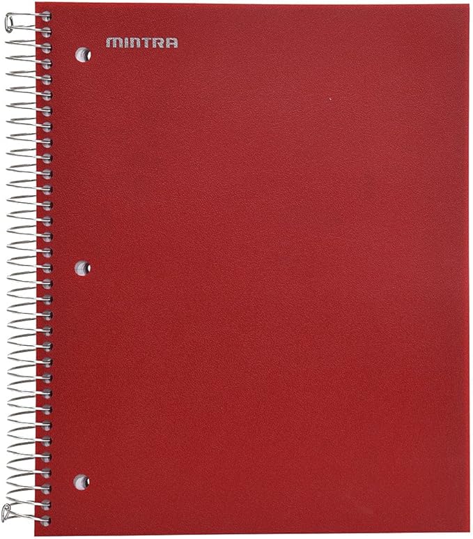 Mintra Office Durable Spiral Notebooks, 5 Subject (Chili Oil, College Ruled 1pk)