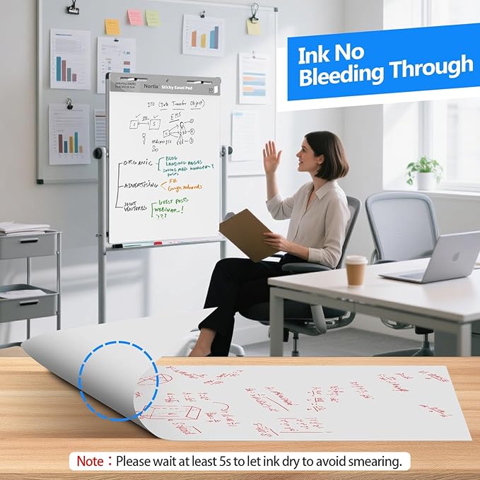 Nortix Flip Chart Paper, Sticky Easel Pads, Chart Paper for Teachers,Super Adhesive & Bleed-Resistant, Large Self-Stick Easel Paper for Classroom/Office, 20 x 23 inch, 30 Sheets/Pad, 3 Pads