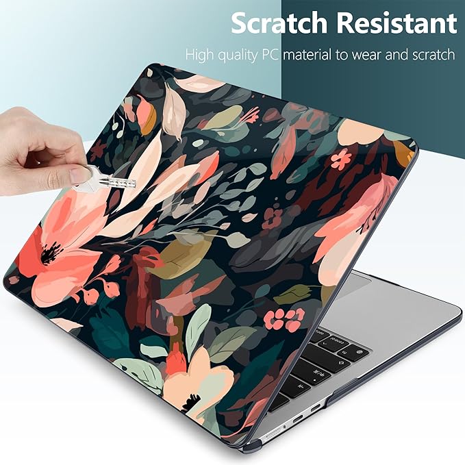 DONGKE Compatible with M4 MacBook Air 15 inch Case 2025 2024 2023 A3241 A3114 A2941 M3 M2 Liquid Retina Display Touch ID, Plastic Hard Case & Keyboard Skin & Screen Protector - Painted Florals