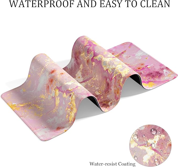 Desk Mat, 32" x 16" XXL Extended Large Gaming Mouse Pad, Desktop Decor Desk Pad, Cute Men Women Office Supplies and Accessories, XL Mouse Mat for Laptop & Keyboard, Pink Gold Marble