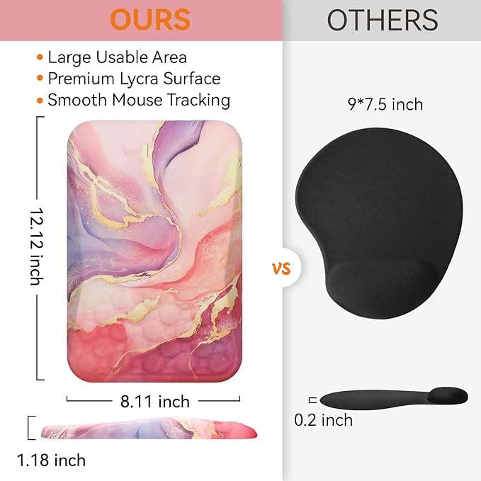 Ospelelf Pink Mouse Pad with Wrist Support Large Ergonomic Office Comfy Pain Relief Mousepad Wrist Rest