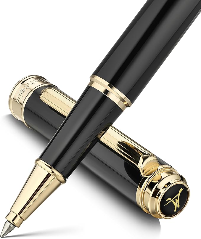 317 Rollerball - Stunning Luxury Black Lacquer Pen with 24K Gold Finish, Schmidt Black Ink Refill, Best Gift Set for Men & Women, Executive Office, Christmas, Nice Classic Pens-Black