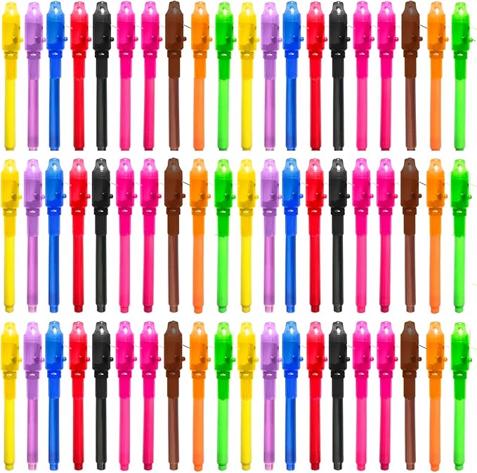SCStyle Invisible Ink Pen 60Pcs Spy Pen with UV Black Light Magic Spy Marker Kid Pens for Secret Message and Birthday Party,Writing Secret Message for Easter Day Halloween Christmas Party Bag Gift