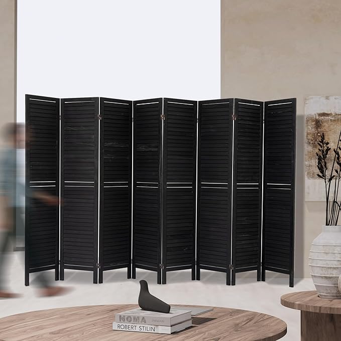 NicBex 8 Panel Room Divider 5.6FT Wood Room Dividers with Louvered Design, Folding Privacy Screens Portable Freestanding Partition Wall Dividers for Home Bedroom Office, Black