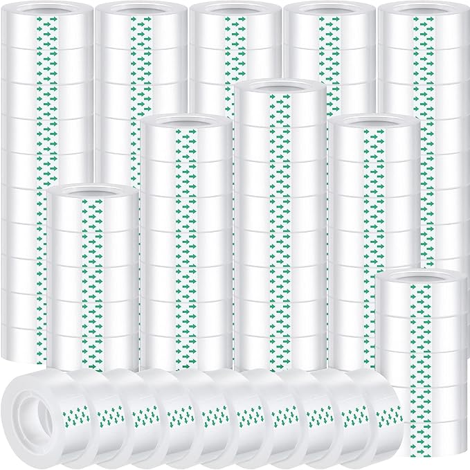 Pasimy 96 Rolls Clear Tape Bulk Strong Sticky Transparent Tape Refills for Dispenser, Office, Home, School, Wall, Carpet, 3/4 x 1000 Inches(Green)