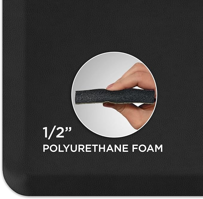 NewLife by GelPro Anti-Fatigue Nonslip 1/2" Thick Hard Floor Utility Mat for Garage, Patio and Kitchen, 20" x 72", Leather Grain Black