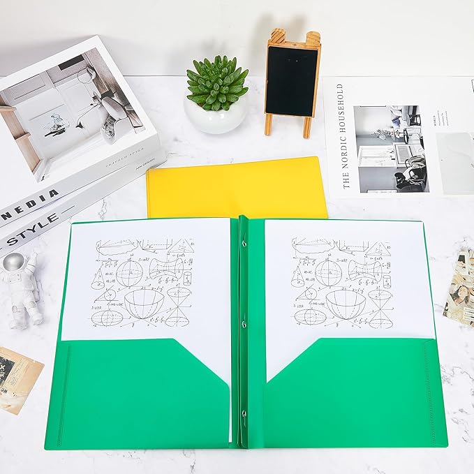 Yeaqee 60 Pcs Plastic Folders with Pockets and Prong Plastic Folders with 2 Pockets Pocket for Office, School for Students, Teachers, Office Workers (Multicolor)