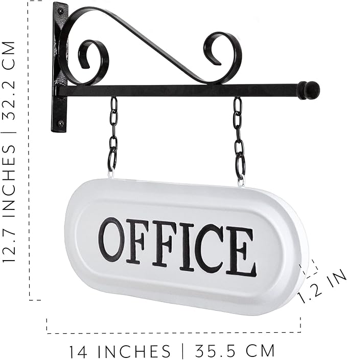 AuldHome Design Wall-Mounted Metal Office Sign, Farmhouse Enamelware 2-Sided Reception/Office Sign