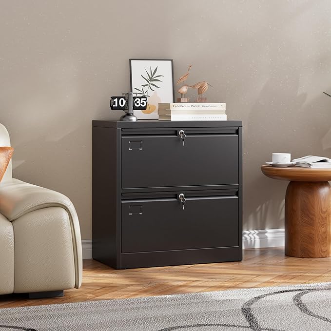 Aobabo 2 Drawer Wide Lateral File Cabinet, Metal Filing Cabinet with Lock, Suitable for Home Office School Hanging Files Letter/Legal/F4/A4 Size,Black,Required-Assembly,15.87" D x 28.94" W x 30.24" H