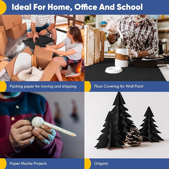 Vanhench Black Art & Construction Paper 17.6"×670", Black Kraft Paper Roll for Gifts Crafts Bouquet Flower Wrapping, Moving Supplies, Poster Bulletin Board Paper