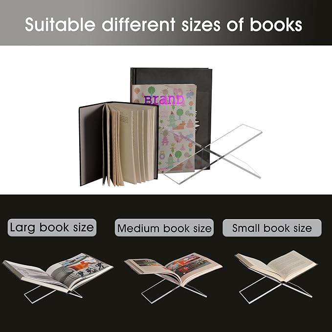 Large Clear Acrylic Book Stand - Perfect for Displaying Open Books on Your Coffee Table - Ideal for Bibles, Cook Books, Guest Books, Magazines, Each with a Lucite Paperweight (Clear)